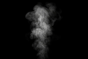 White smoke swirls against a black background creating an abstract shape