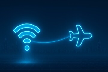 Futuristic Airplane WiFi Connectivity Concept Art in Urban Setting