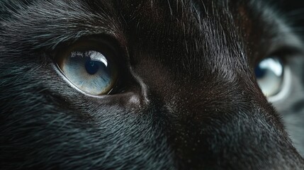 extreme closeup of black panther eyes with soft gaze and cinematic blue light