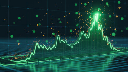 Financial Growth Visualization: A dynamic graphical representation depicts the upward trajectory of financial growth, with a vibrant green line illustrating increasing value and upward trends.