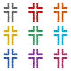 Obraz premium Christian Cross stone icon isolated on white background. Set icons colorful