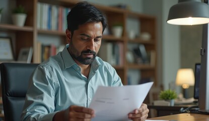 Obraz premium indian man studying report in modern office