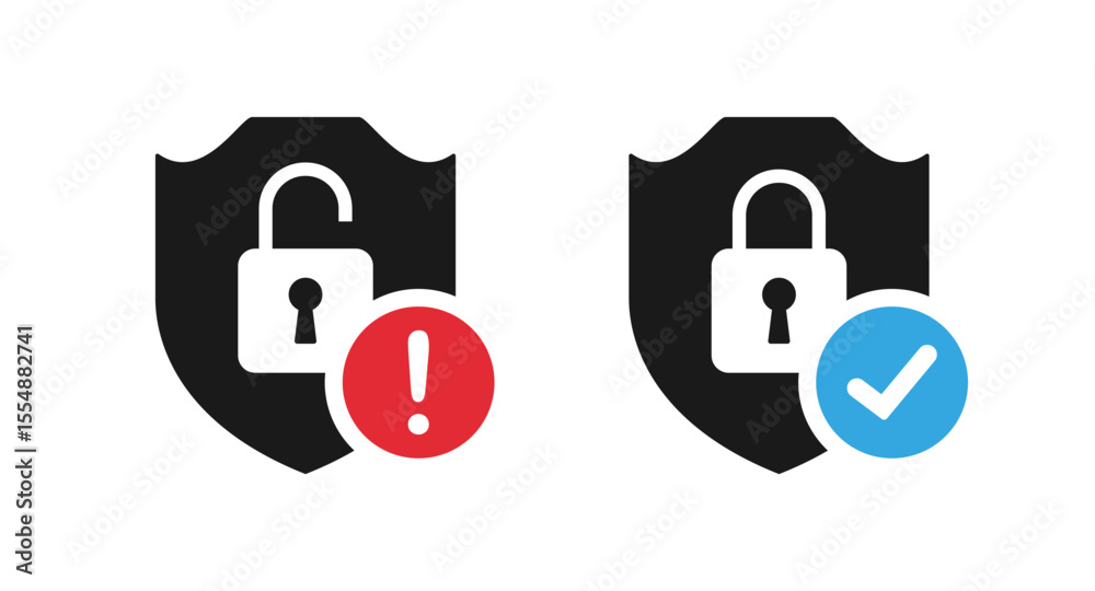 Aufkleber Closed and open protection system. Shield with closed and open lock sign. Security guard symbol collection