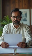 office scene with indian man reading paperwork