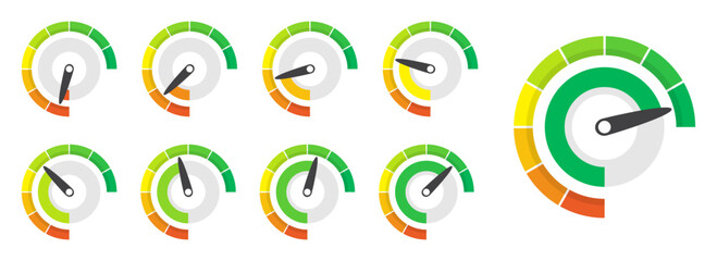Speedometer indicator gauge element in a flat design. Vector illustration