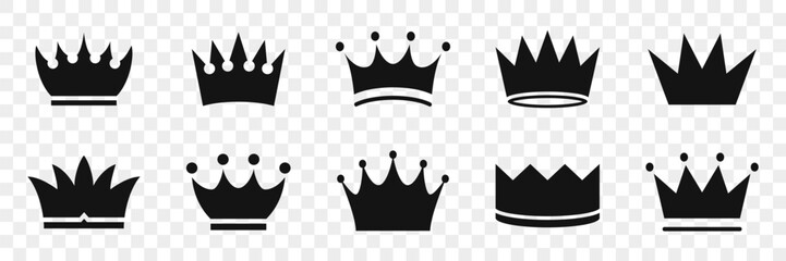Crown icon collection. Set of black crown icons. King and queen crown icon collection