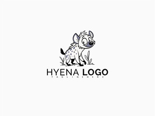 Fototapeta premium Adorable and playful cartoon hyena vector logo in black and white. Designed for children’s brands, educational merchandise, cute logos, book covers, and animal-themed stickers.