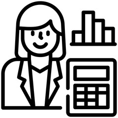 Accountant woman icon for accounting and finance business, website, application, printing, document, poster design, etc