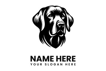 A detailed black and white illustration of a dog's head with text below.