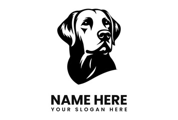 Black and white illustration of a Labrador dog head, with text placeholders below.