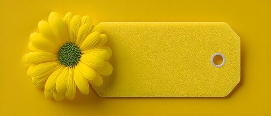 Bright yellow tag with a flower on a vibrant background
