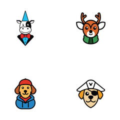 Adorable Animal Characters Cow, Deer, Dog Illustrations