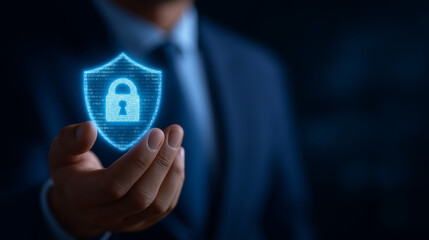 Cybersecurity Protection with Digital Shield and Lock Icon