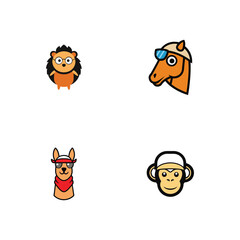 Adorable Animal Cartoon Characters Hedgehog, Horse, Llama, Monkey Illustrations
