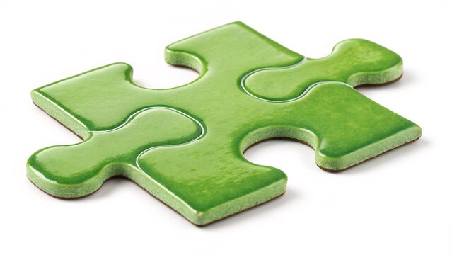 Single green puzzle piece isolated on white background - Powered by Adobe