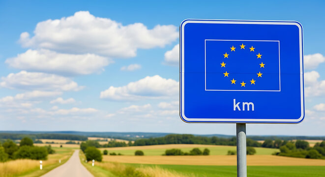 European Union Border Sign on Rural Road