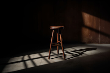 Wooden chair in a dark room with shadows