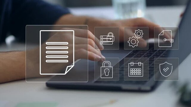 ERP, document management concept with icons on virtual screen