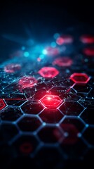 Futuristic technology interconnected red and blue hexagons