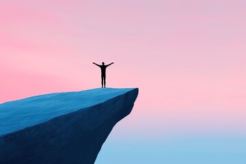 Standing on the edge of a mountain embraces the dawn of new possibilities