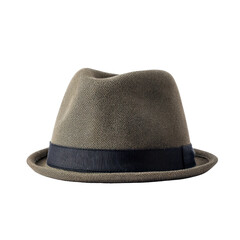 Stylish Olive Green Fedora Hat with Black Ribbon for Fashionable Summer Wear or Vintage Costume Transparent background or png