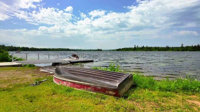 View of Lake Itasca and Boat at Mississippi River Headwaters Park