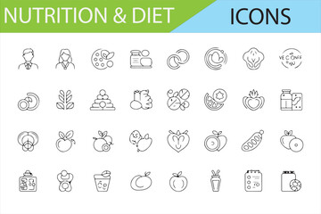 Healthy Lifestyle and Meal Planning Icons for Nutrition

