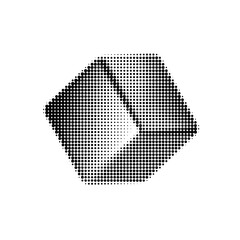 Halftone cube vector illustration in black and white. Abstract geometric design perfect for modern prints, digital graphics, and dynamic backgrounds. Trendy minimalist art.
