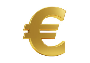 Shiny golden euro currency symbol isolated on transparent background