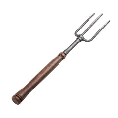 Fototapeta premium Vintage Garden Fork with Wooden Handle, Rustic Gardening Tool for Cultivating Soil and Preparing Flower Bed in Organic Gardening Transparent background or png