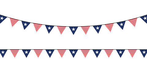 Obraz premium Festive bunting with American flag patterns, perfect for patriotic events, national holidays, or summer celebrations.