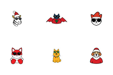 Cool Christmas Animals Cute Cartoon Icons for Festive Designs