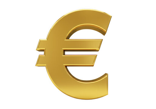 Shiny golden euro currency symbol isolated on transparent background