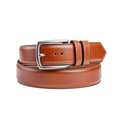 Elegant brown leather belt with metal buckle for timeless fashion and everyday wear essentials for men and women Transparent background or png