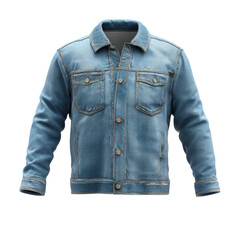 Classic Denim Jacket with Light Wash and Button Front Design for Casual Fashion Styles and Everyday Wear Transparent background or png