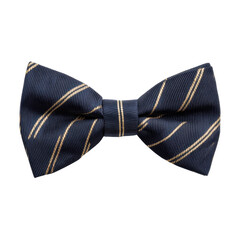 Elegant navy blue bow tie with golden stripes, suitable for formal events, weddings, and sophisticated attire Transparent background or png