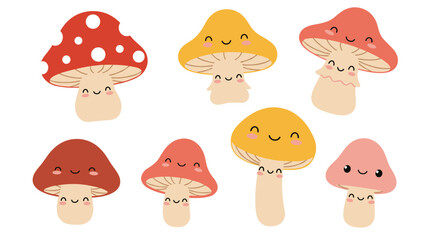 Cute mushroom characters vector illustration for children's design in flat style