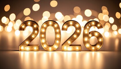 golden light happy new year 2026 with bokeh background
