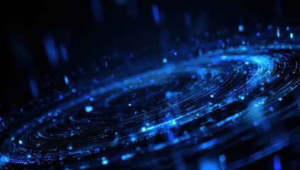 Blue swirling light vortex, dark background, digital art, website banner