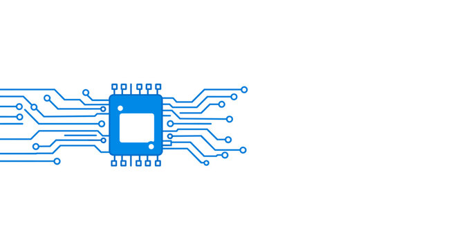 Microchip circuit design in blue: vector illustration for technology posters
