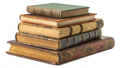  Stack of Vintage Books on white background.
