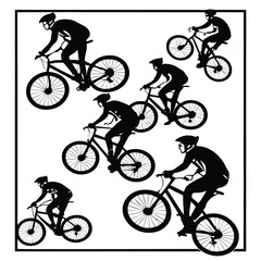 Obraz premium black-silhouette-vector-of-bicycles---riders--whit