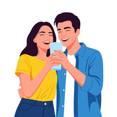 Happy Couple Sharing a Drink and Smiling – Vector Illustration.