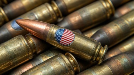 Stack of bullets with US flag overlay