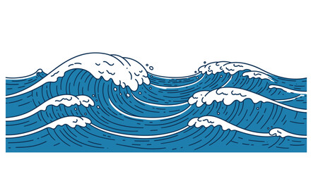 Ocean waves vector illustration for nautical themed designs in line art style