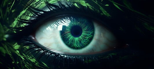 pop surreal unreal silhouettes spiral towards green leaf, ai generatif