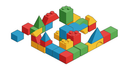 Obraz premium Geometric building blocks vector illustration for educational design in isometric style
