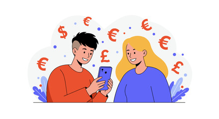 Currency exchange concept vector illustration for online financial services and apps in flat style