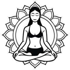 Serene Yoga Pose Lotus Position Silhouette of a Woman in Mandala
