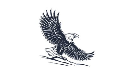 Majestic Bald Eagle Landing: Vintage Style, Dark Monochrome Illustration, Powerful Symbol of Freedom and Strength.